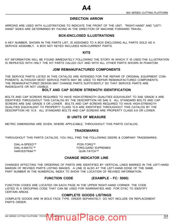 john deere 924 flex cutterbar platform with pickup reel parts catalog page 3