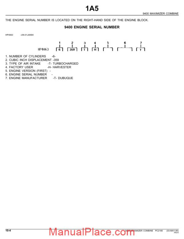 john deere 9400 maximizer combine parts book page 4