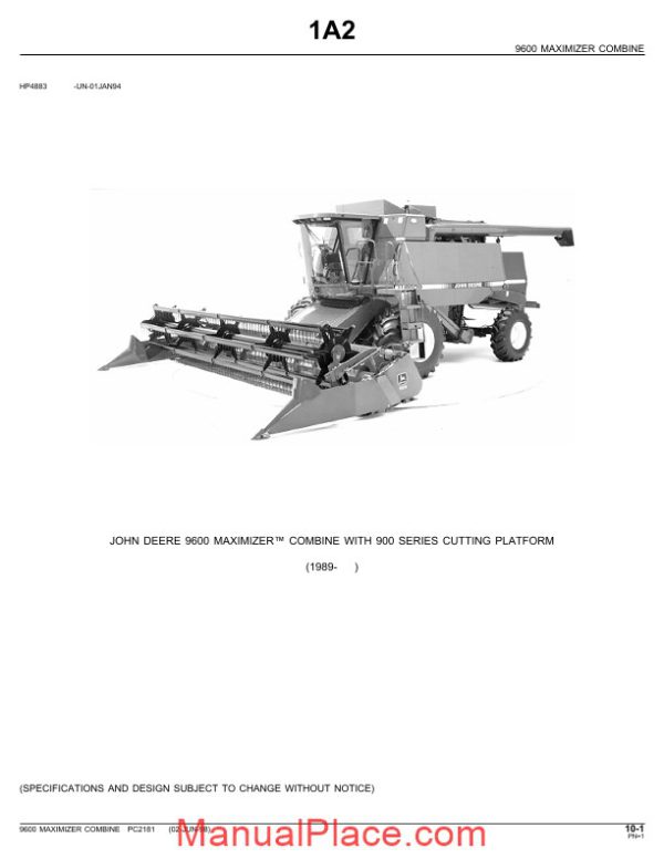 john deere 9600 parts catalog page 1