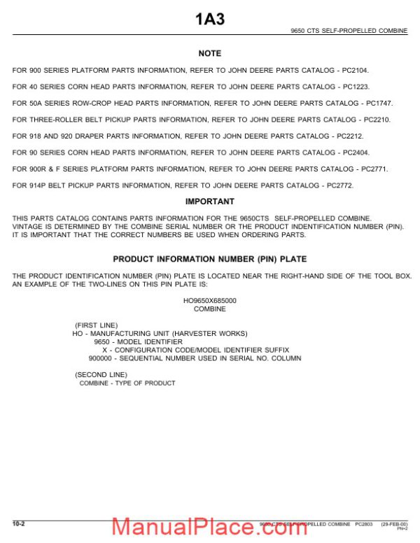 john deere 9650 sts parts catalog page 2