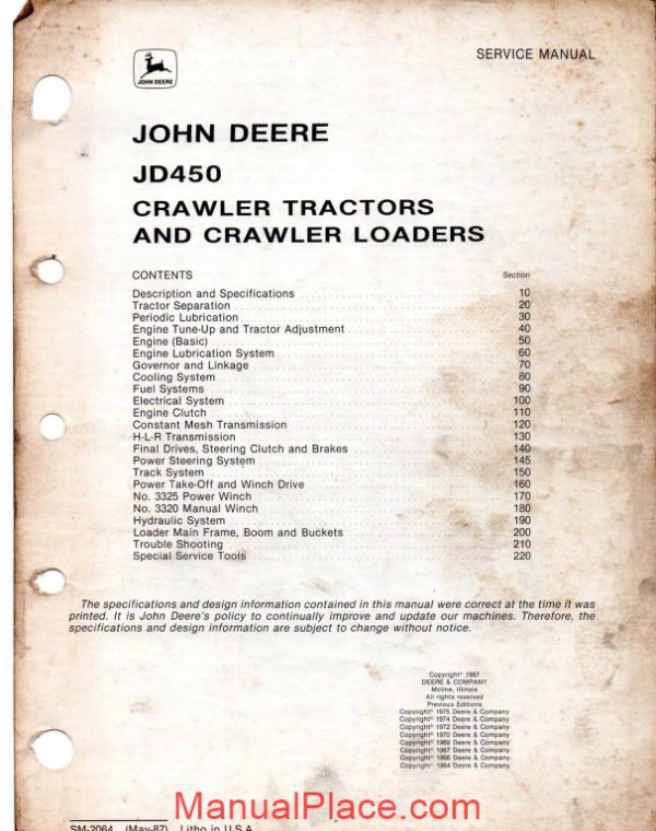 john deere crawler loader jd450 service manual page 1