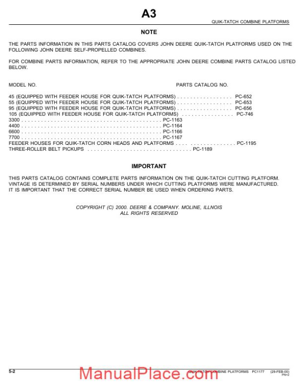 john deere cutting platform parts catalog page 2