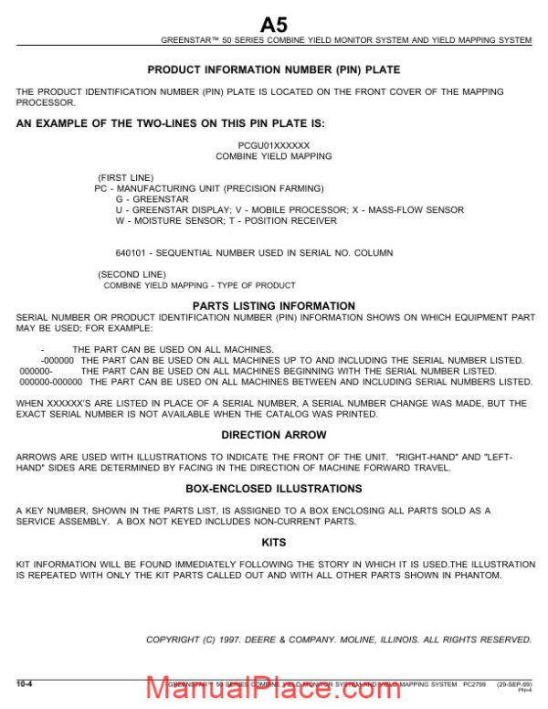 john deere greenstar yield mapping system 1999 parts catalog page 4