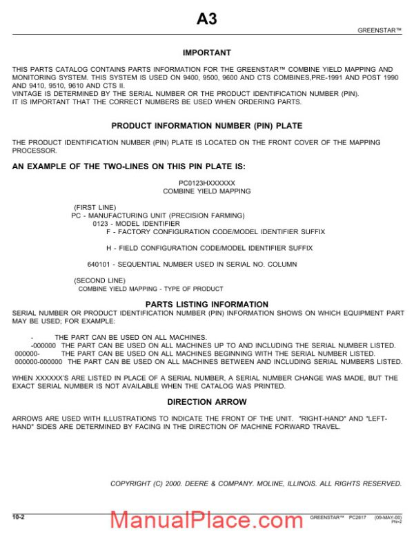 john deere greenstar yield mapping system parts catalog page 2