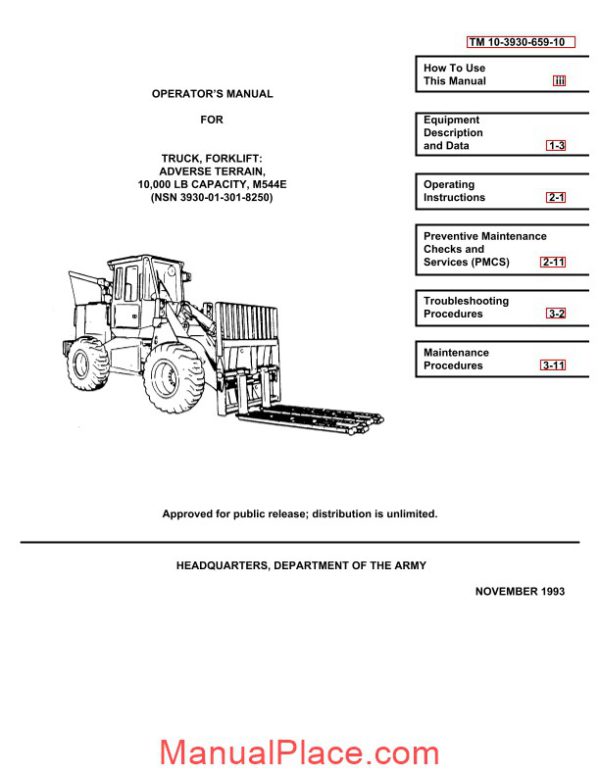 john deere m544e forklift truck operator manual page 1