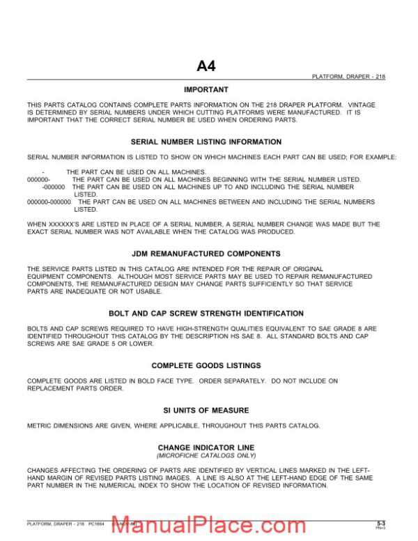 john deere platform draper 218 parts catalog page 3