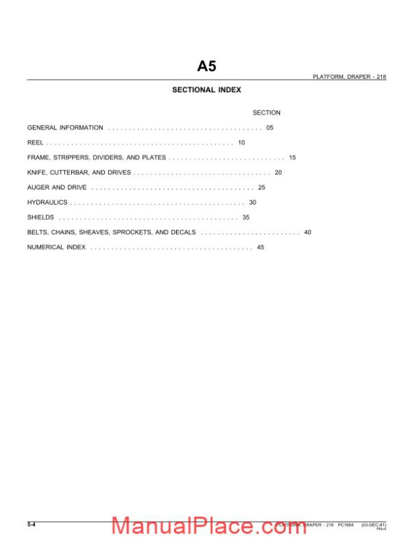 john deere platform draper 218 parts catalog page 4