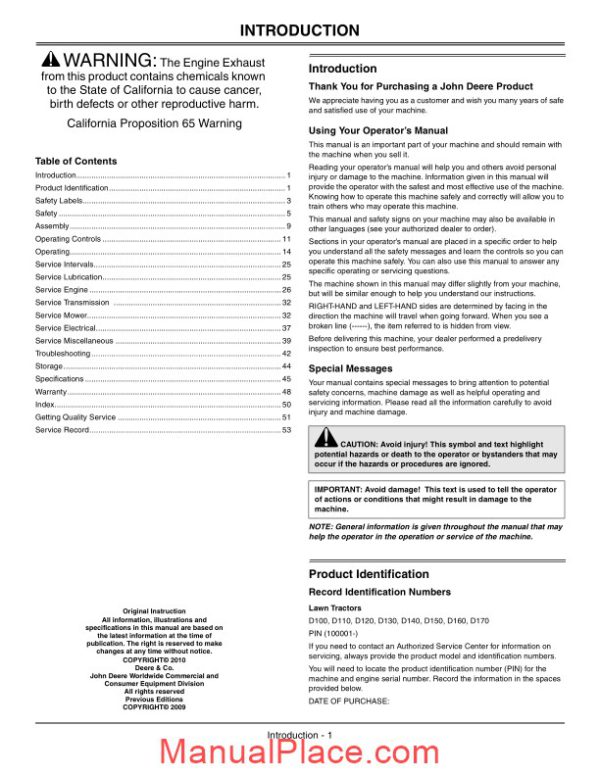 john deere tractors 100 series operator manual page 2