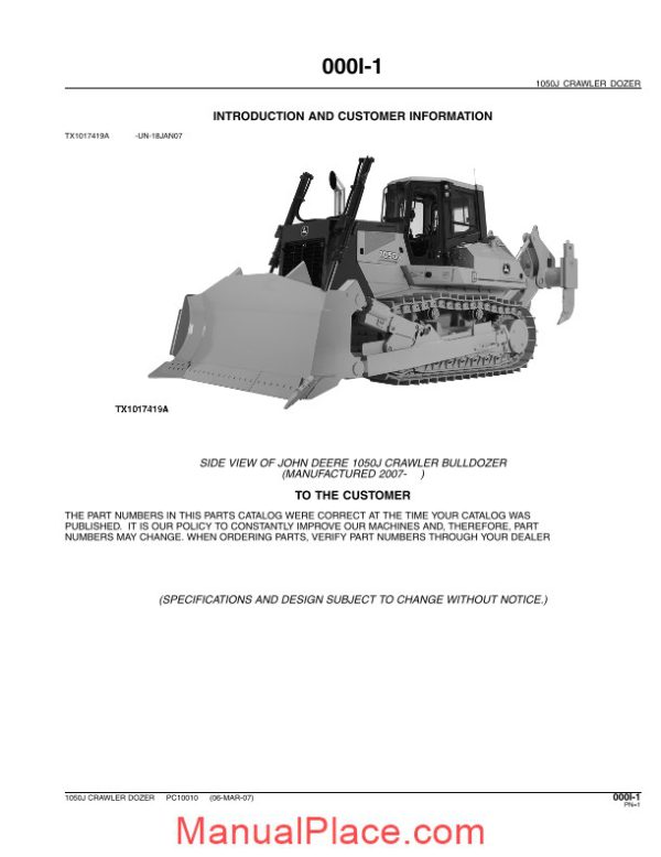 john deree 1050j crawler dozer parts catalog page 3