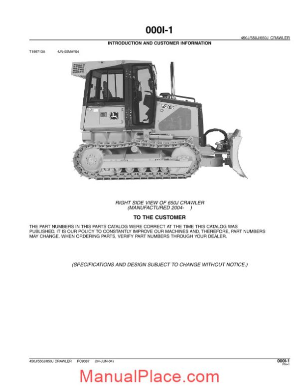 john deree 450 550 650j crawler parts catalog page 3