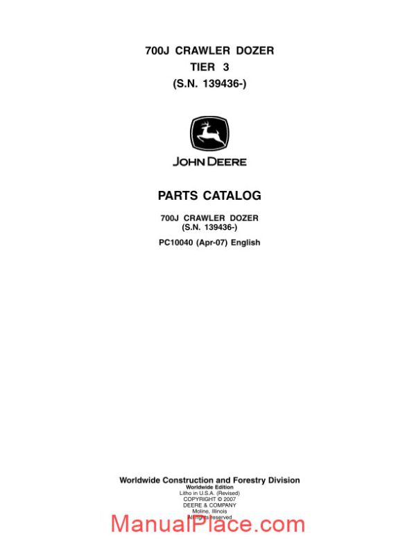 john deree 700j tier 3 crawler parts catalog page 1