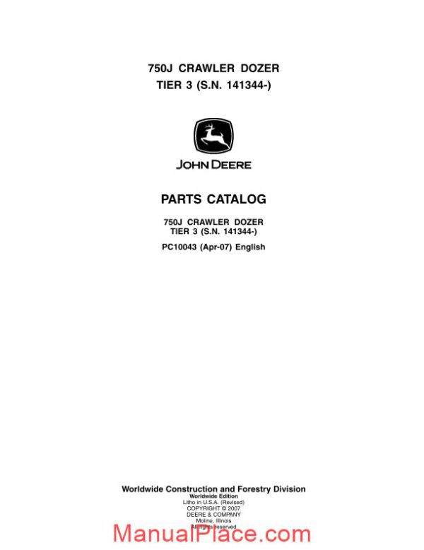 john deree 750j tier 3 crawler parts catalog page 1