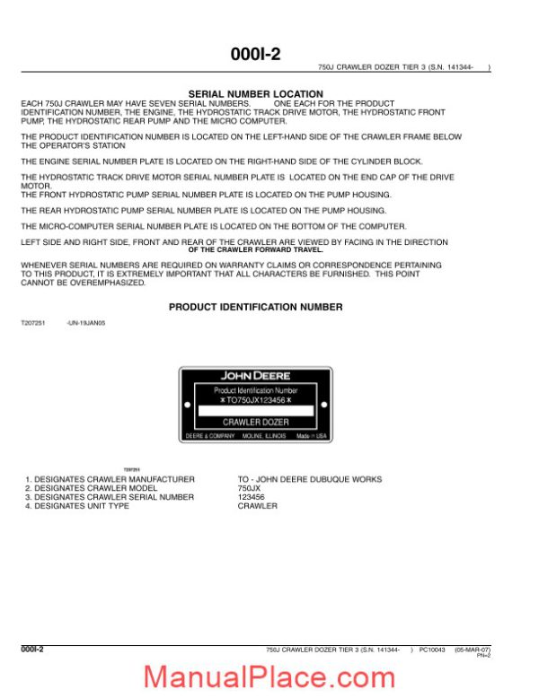 john deree 750j tier 3 crawler parts catalog page 4