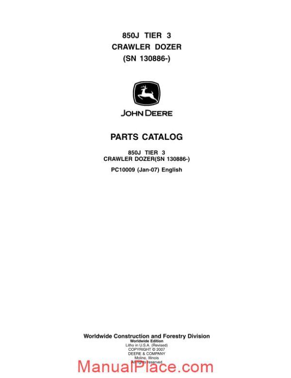 john deree 850j tier 3 crawler parts catalog page 1