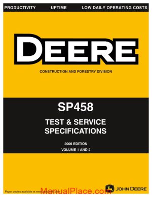 john deree sp458 test service specifications page 1