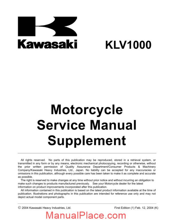 kawasaki klv1000 a1 2004 service manual page 2