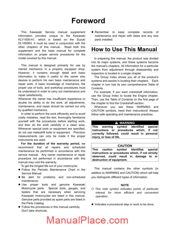 kawasaki klv1000 a1 2004 service manual page 4