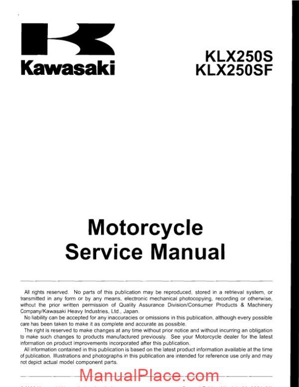 kawasaki klx250 injection service manual 2008 2009 page 3