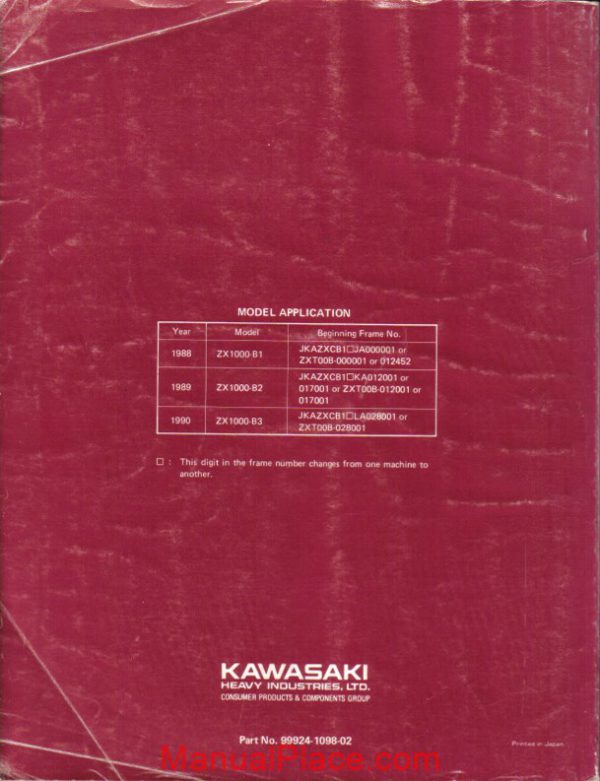 kawasaki ninja zx 10 88 90 service manual page 2