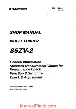 kawasaki wheel loader 85zv 2 shop manual page 1