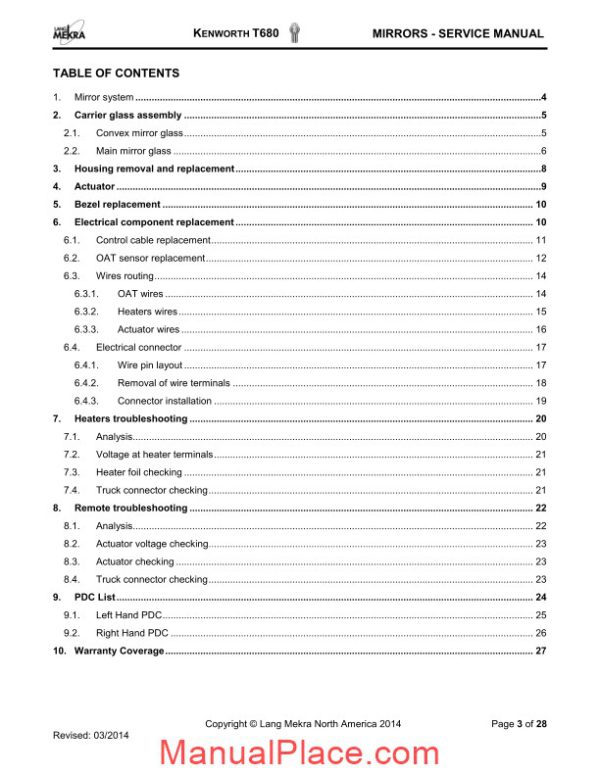 kenworth truck t680 mirrors service manual page 3