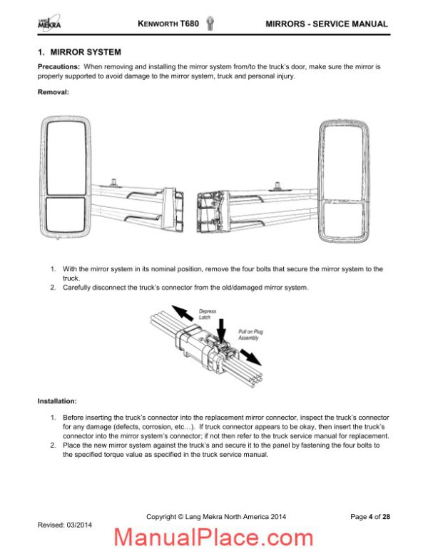 kenworth truck t680 mirrors service manual page 4