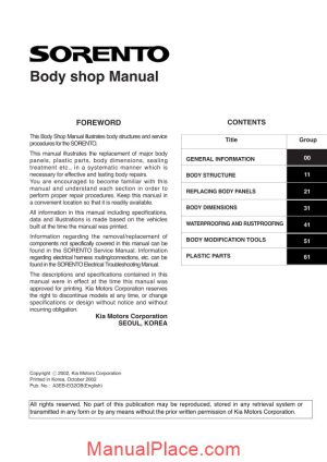 kia 16 kia sorento body shop manual 2002 2008 page 1