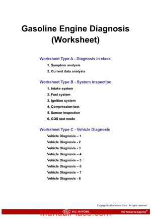 kia training 2011 work sheet gasoline engine diagnosis kmc new page 1