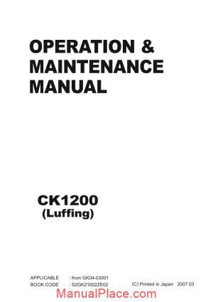 kobelco crawler crane ck1200 1f luffing operator maintenance s2gk21002ze02 page 1