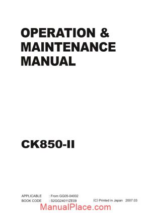 kobelco crawler crane ck850 2f operator maintenance manual s2gg24001ze09 page 1