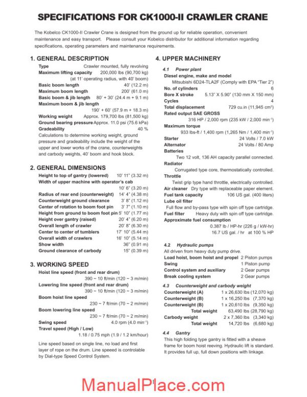 kobelco hydraulic crawler crane ck1000 ii page 2