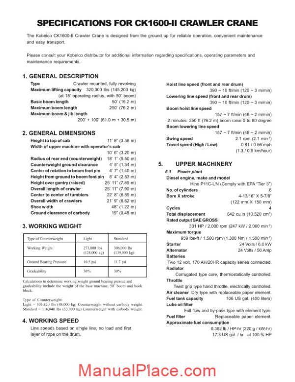 kobelco hydraulic crawler crane ck1600 ii spec book page 3