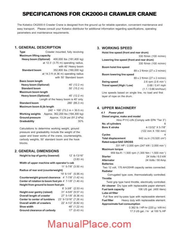 kobelco hydraulic crawler crane ck2000 ii spec book 12 07 page 3