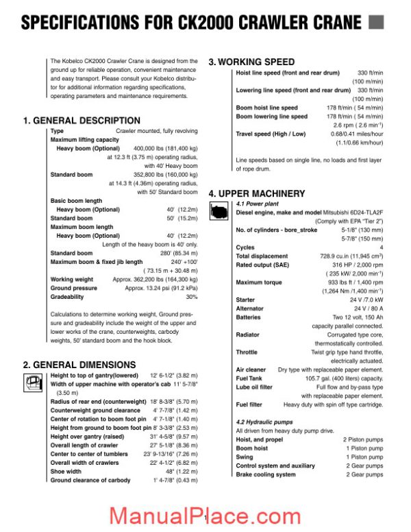 kobelco hydraulic crawler crane ck2000 specification page 3