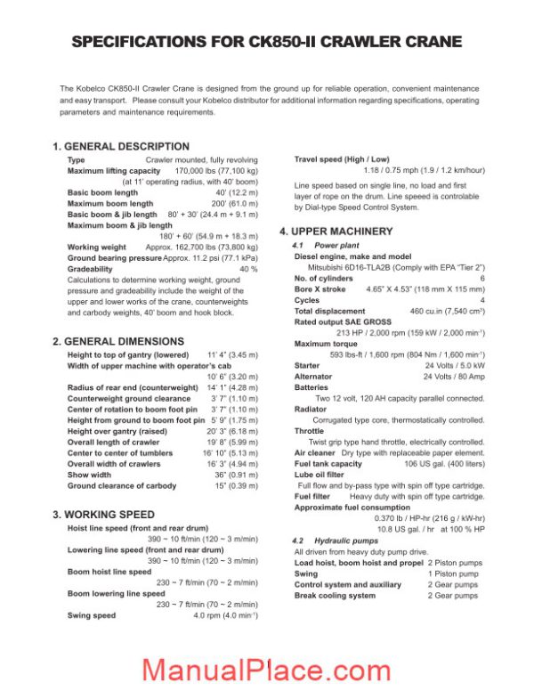 kobelco hydraulic crawler crane ck850 ii page 2