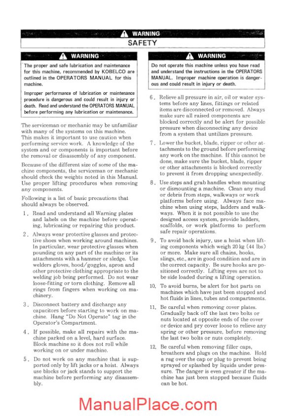 kobelco hydraulic excavator sk100w 2 shop manual page 2