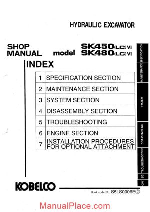 kobelco hydraulic excavator sk450 6 sk480 6 shop manual page 1