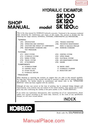 kobelco sk100 sk120 sk120 lc hydraulic excavator book code no s5lp0005e page 1