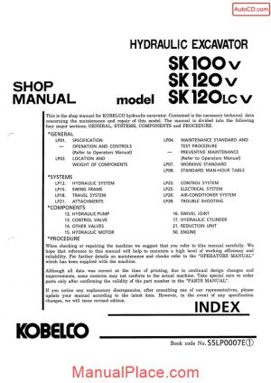 kobelco sk100v sk120v sk120lcv hydraulic excavator book code no s5lp0007e page 1