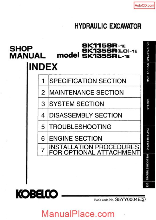 kobelco sk115sr 1e sk135sr lc 1e sk135srl 1e hydraulic excavator s5yy0004e page 1