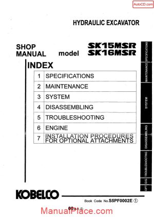 kobelco sk15msr sk16msr hydraulic excavator book code no s5pf0002e page 1