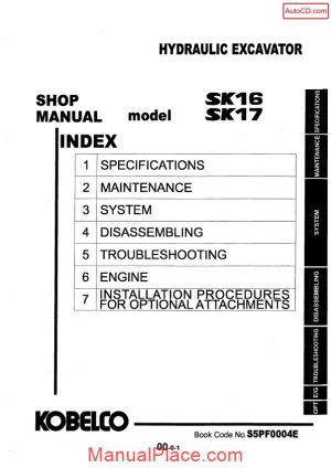 kobelco sk16 sk17 hydraulic excavator book code no s5pf0004e page 1