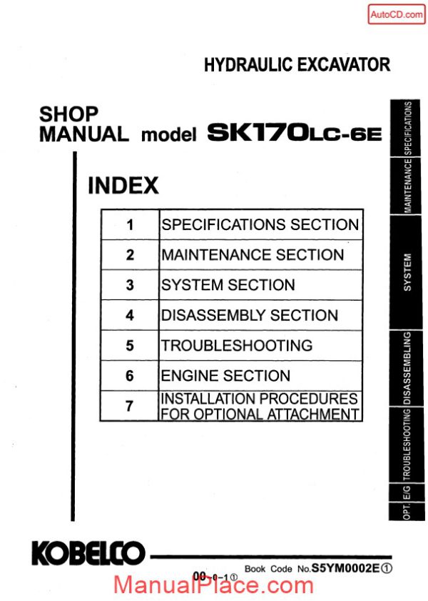 kobelco sk170lc 6e hydraulic excavator book code no s5ym0002e page 1