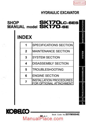 kobelco sk170lc 6es sk170 6e hydraulic excavator book code no s5ym0004e page 1