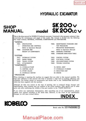 kobelco sk200v sk200lcv hydraulic excavator book code no s5yn0008e page 1