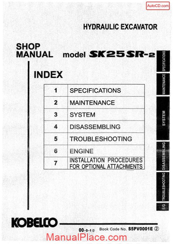 kobelco sk25sr 2 hydraulic excavator book code no s5pv0001e page 1