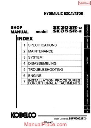 kobelco sk30sr 2 sk35sr 2 hydraulic excavator book code no s5pw0002e page 1