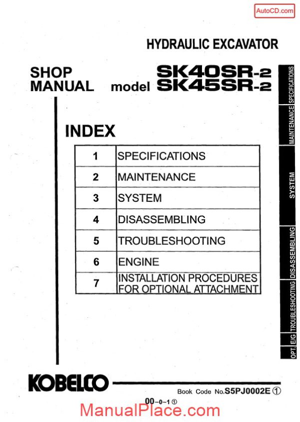 kobelco sk40sr sk45sr 2 hydraulic excavator book code no s5ph0002e page 1