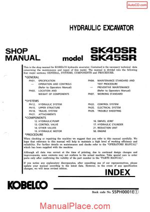 kobelco sk40sr sk45sr hydraulic excavator book code no s5ph0001e page 1