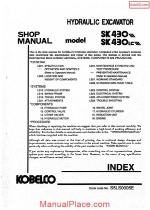 kobelco sk430 iii sk430lc iii shop manual s5ls0005e gb page 1